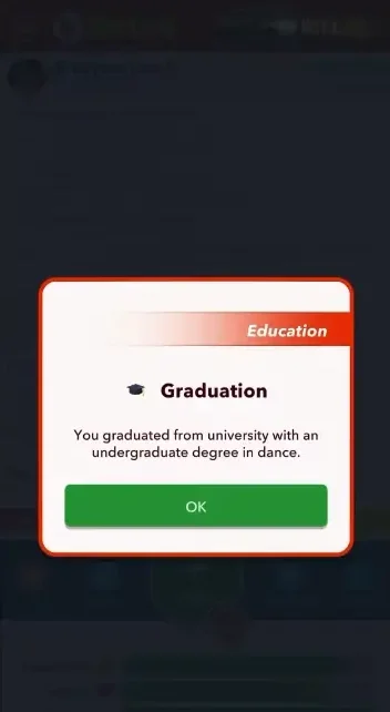 graduation in Dance in bitlife