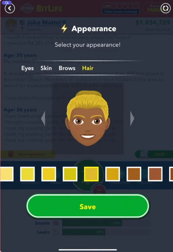 Character customization in bitlife