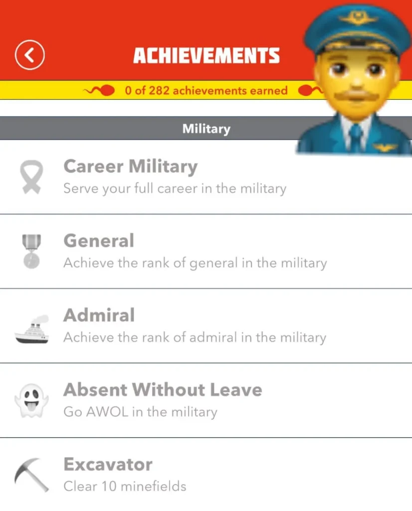 Military achievement list in bitlife mod apk
