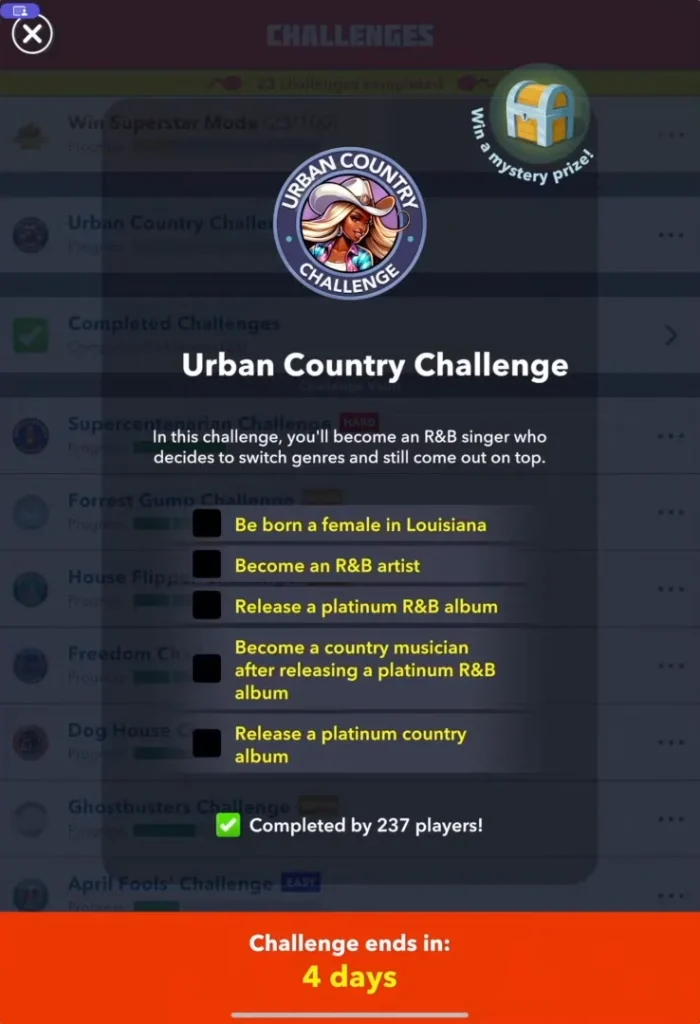 Requirement of urban challenge in Bitlife