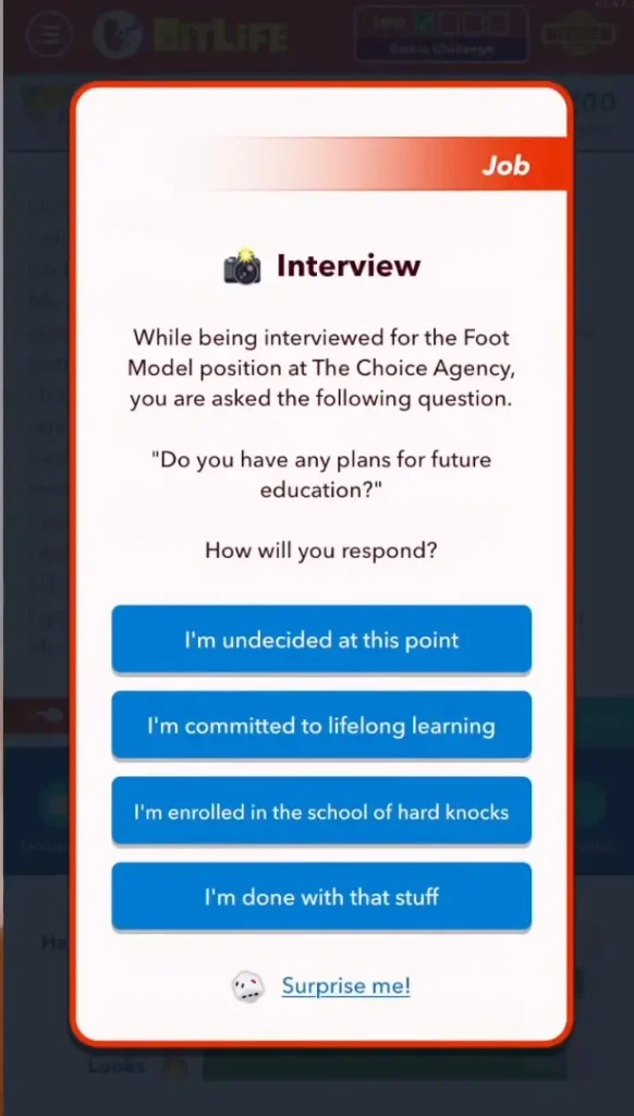 Interview for foot model  in bitlife