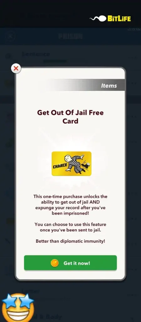 Prison Free or Jail free card in Bitlife