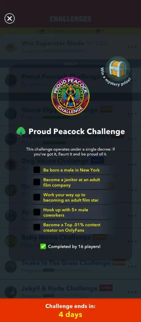 Proud Peacock Challenge task List in Bitlife | Bitlife MOD APK
