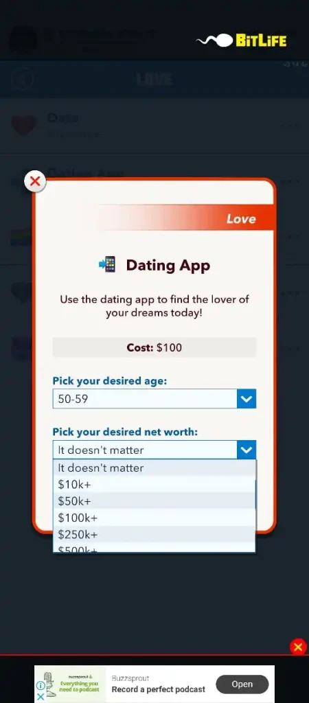 customize income of dating partner in Dating app Bitlife