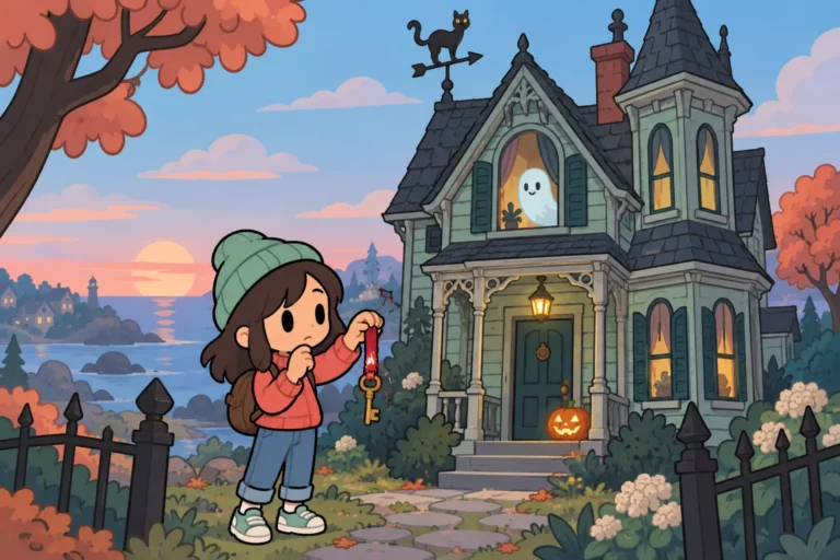 BitLife character outside a haunted house with a ghost