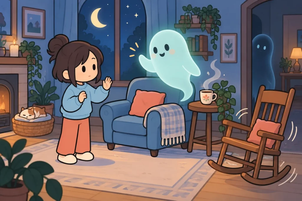 BitLife character summoning a friendly ghost at home
