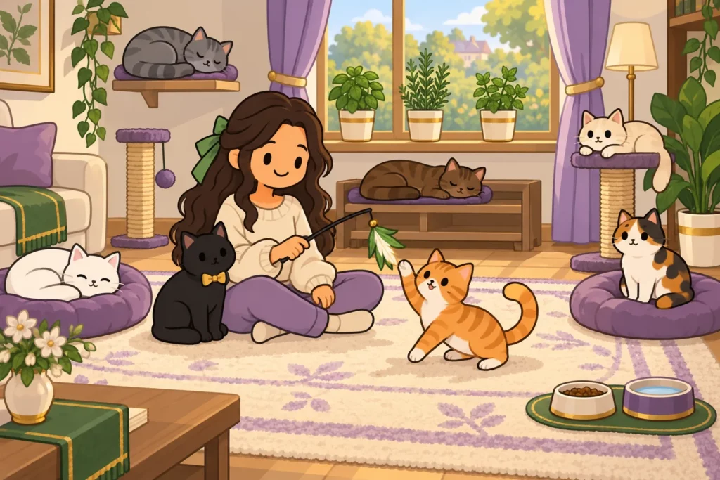 BitLife Ribbons: All 40 and How to Get Them 5 BitLife Cat Lady caring for cats at home