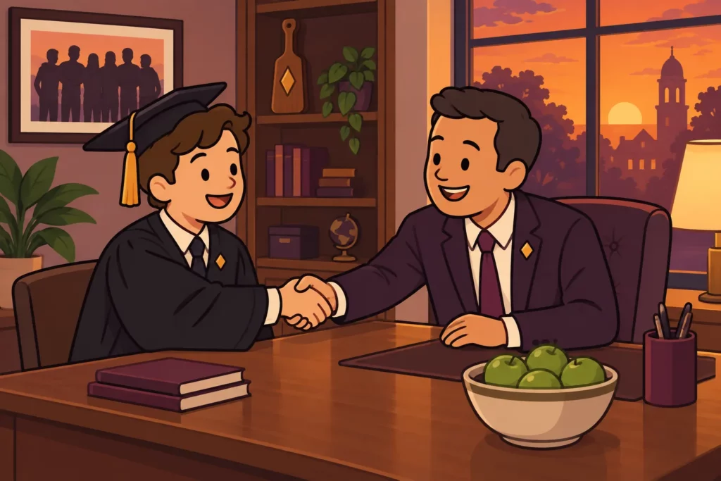 Fraternity friend hiring a BitLife university graduate