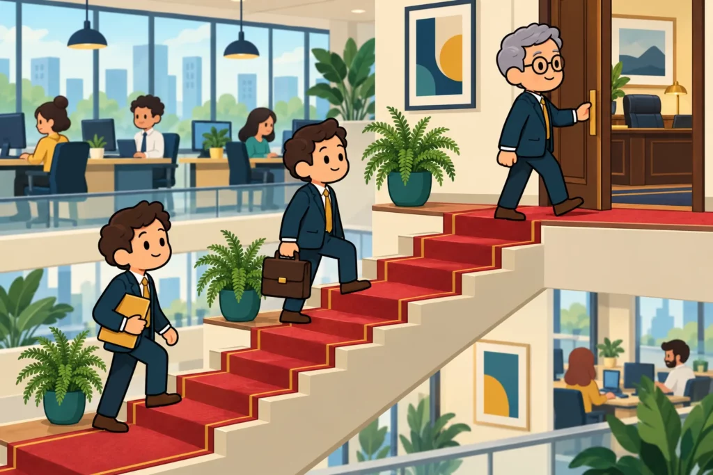 How to Become a CEO in BitLife: Corporate Career Guide 3 BitLife employee advancing toward an executive office