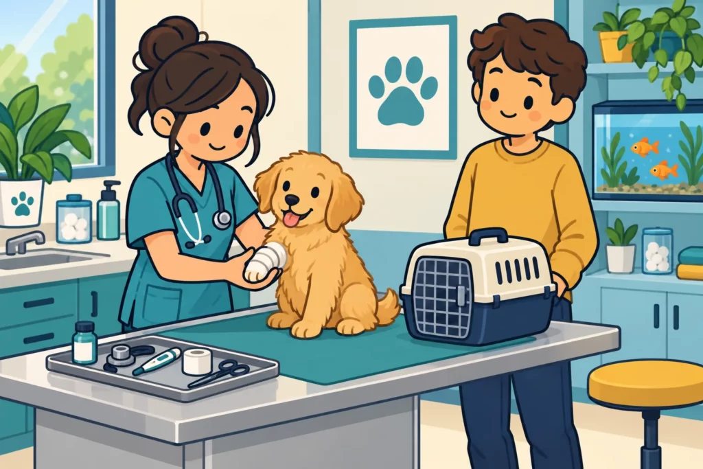 How to Become a Doctor in BitLife: Medical School Guide 4 BitLife veterinarian examining a dog in an animal clinic