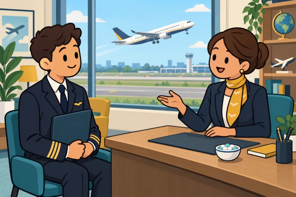 BitLife pilot trainee attending an airline interview