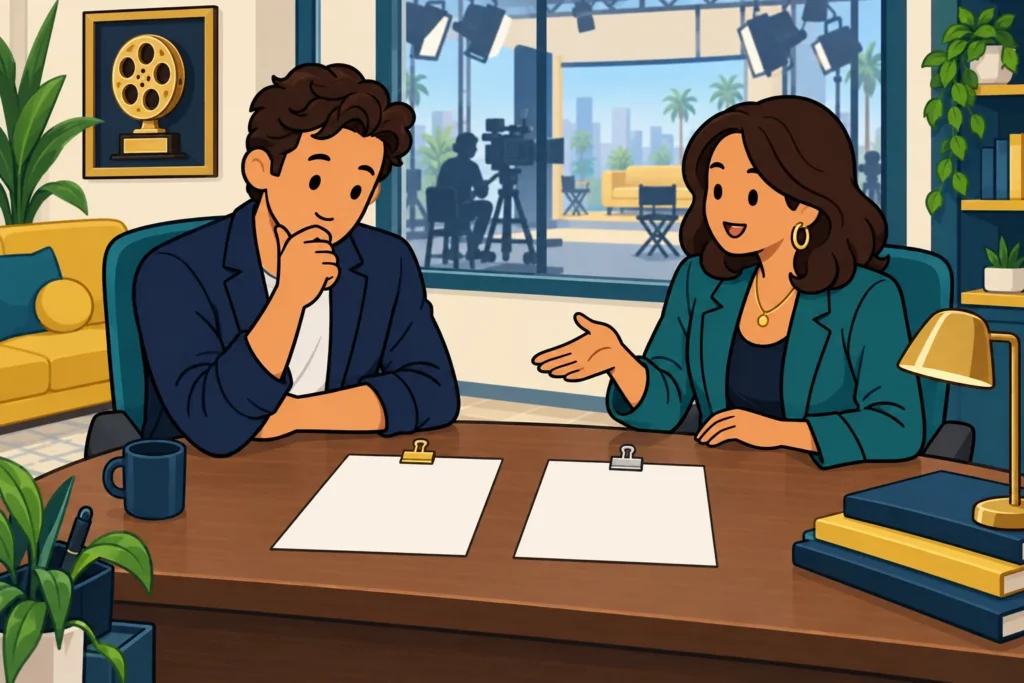 How to Become an Actor in BitLife: Roles, Pay, and Fame 4 BitLife actor comparing screen contracts with an agent