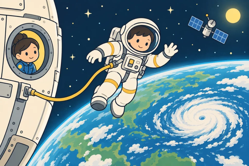 How to Become an Astronaut in BitLife: Training & Missions 4 BitLife astronaut performing a tethered spacewalk