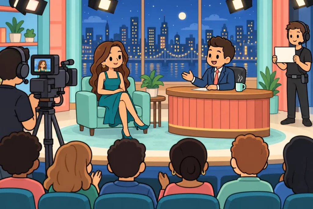 Famous BitLife character appearing on a talk show