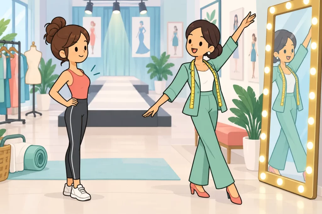 BitLife character practising modelling with an instructor
