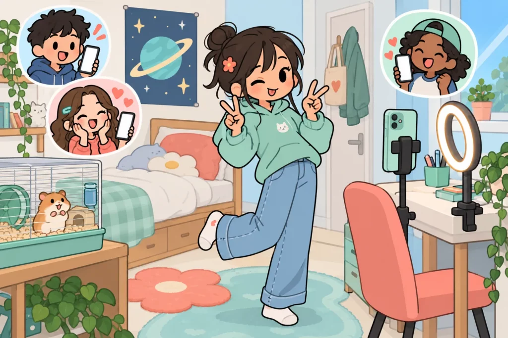 BitLife teenager creating content for social media