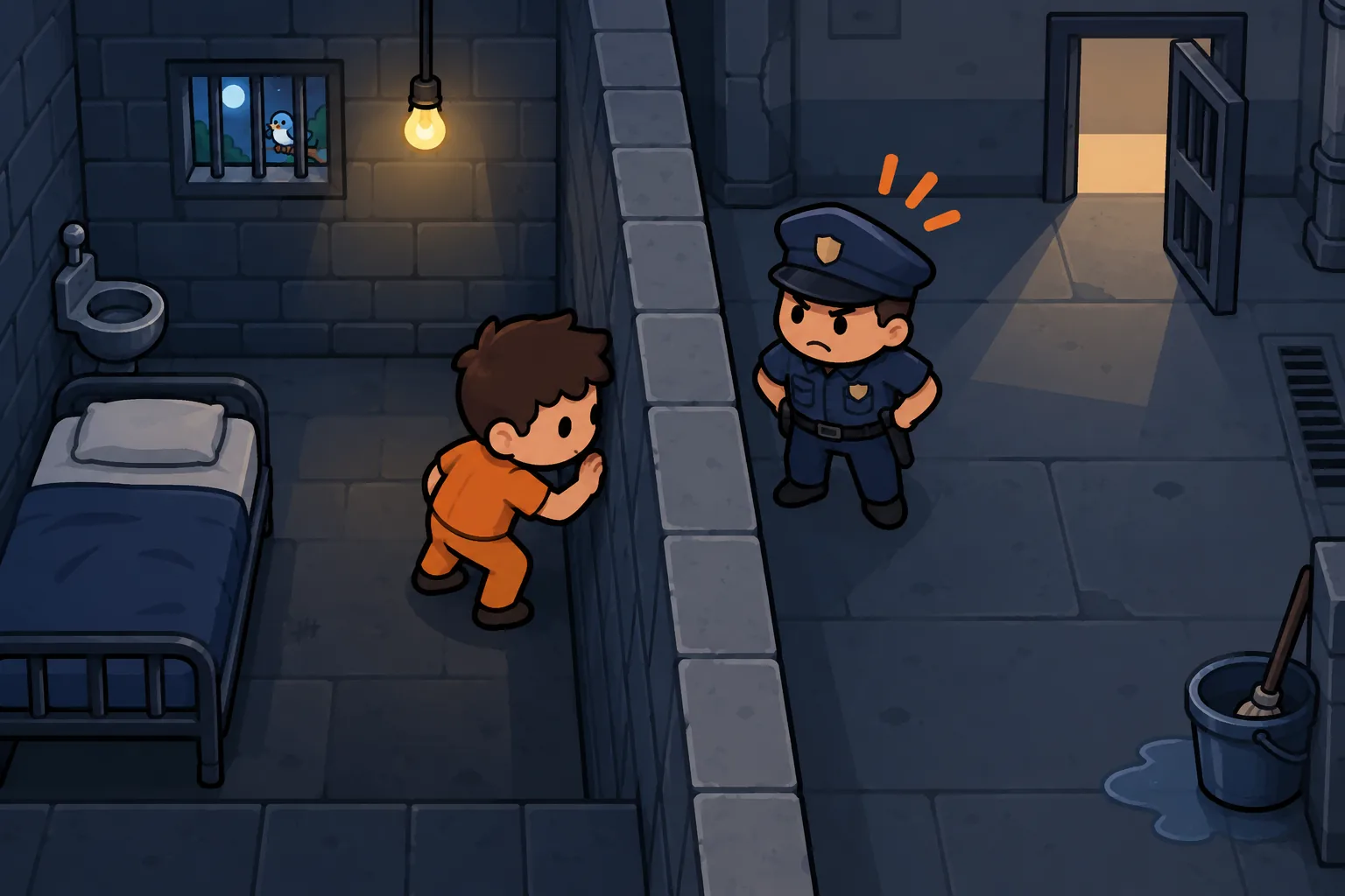 How to Escape Prison in BitLife: Layouts, 8x8 and Houdini 1 BitLife prisoner using a wall to escape a guard