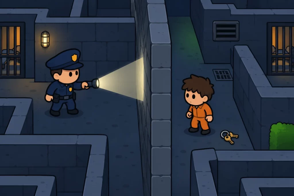 How to Escape Prison in BitLife: Layouts, 8x8 and Houdini 3 Guard blocked by a wall during a BitLife escape