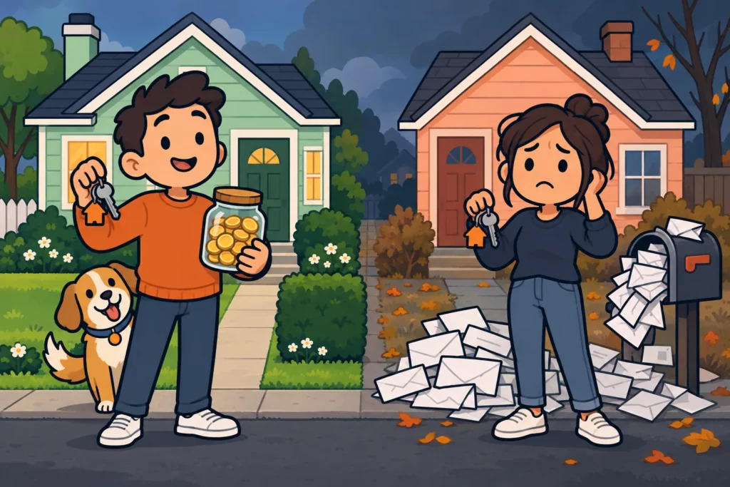 BitLife homeowners comparing savings and mortgage obligations