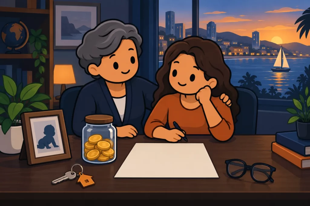 BitLife family planning inheritance beside savings and house keys