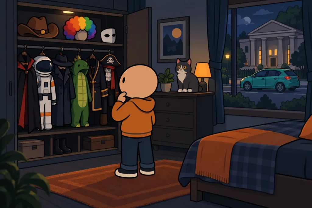 BitLife character choosing a disguise for bank robbery