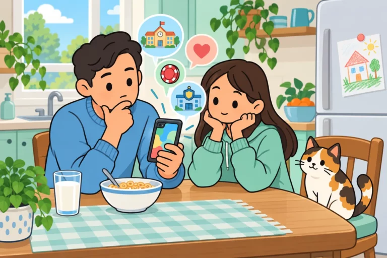 Parent and teen discuss whether BitLife is suitable