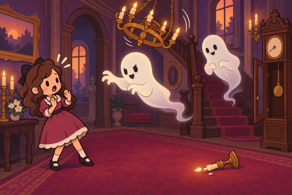BitLife woman facing two spirits inside her haunted mansion