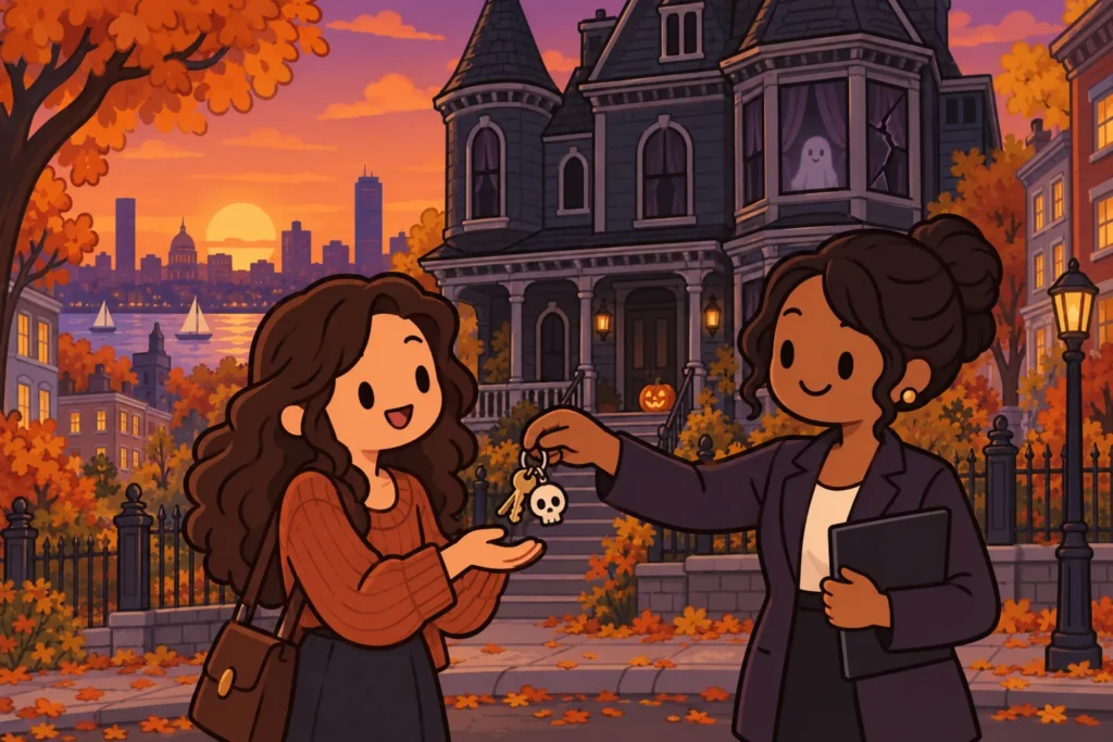 BitLife character buying a haunted mansion in Boston