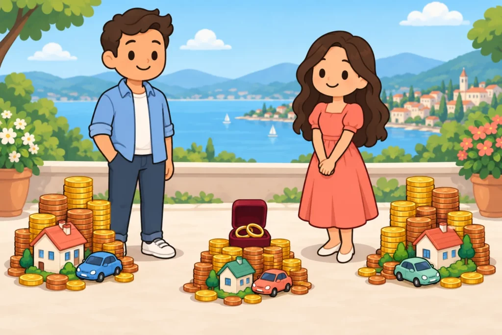 Separate and shared wealth in a BitLife marriage